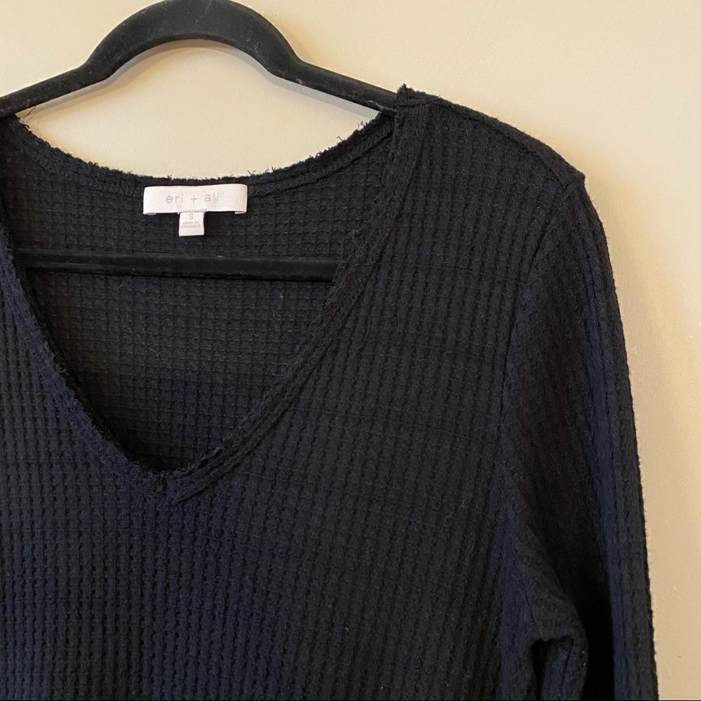 Anthropologie-Eri + Ali Waffle Peplum Black Long Sleeve Thermal (Small) - Picture 4 of 11